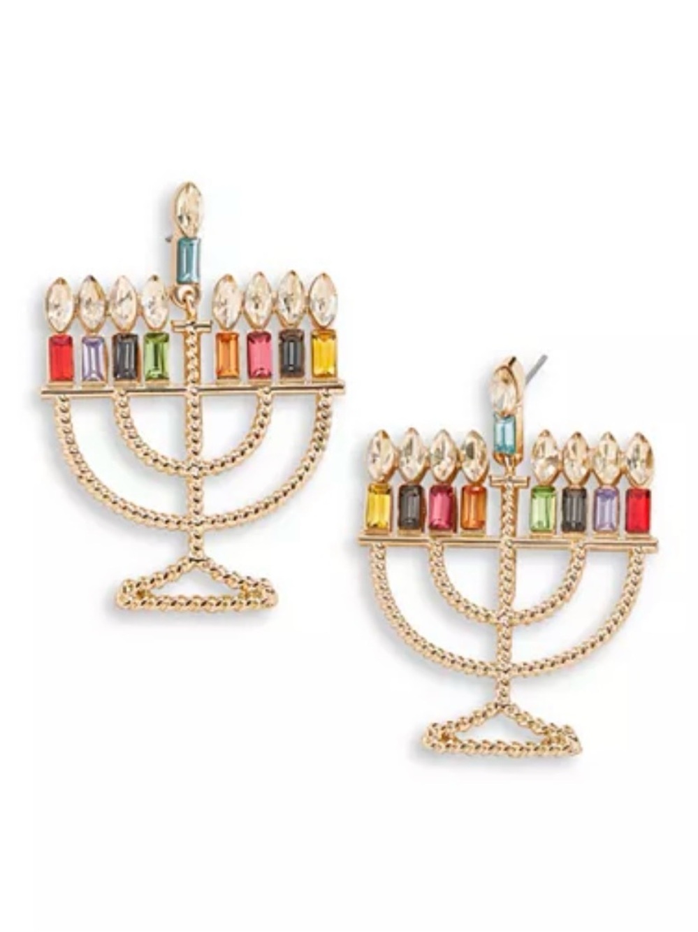 Baublebar Eight Nights Menorah Hanukkah Gold Multicolor Earrings NEW